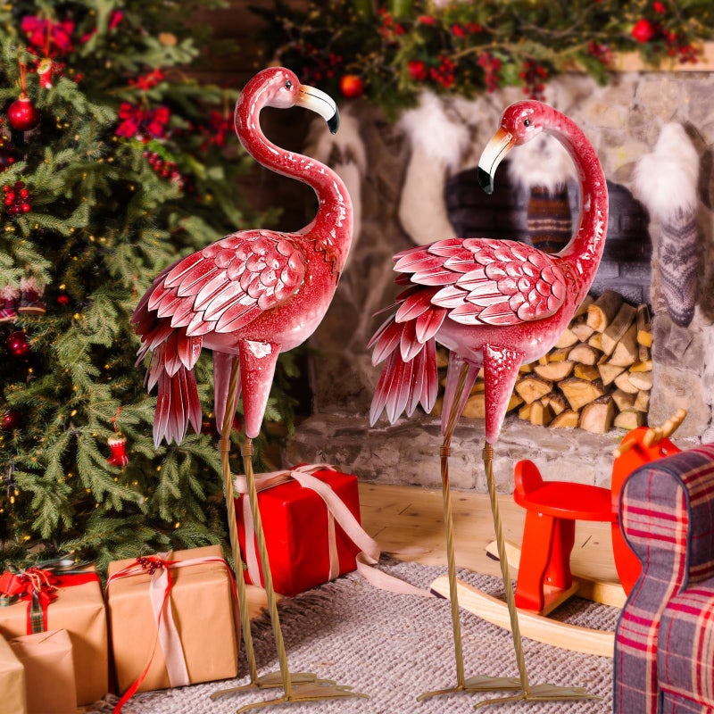 Kircust Flamingo Garden Statues and Sculptures, Metal Birds Yard Art Outdoor Statue, Large Pink Flamingo Lawn Ornaments for Home, Patio, Backyard Decor (2-Pack) - Image 4